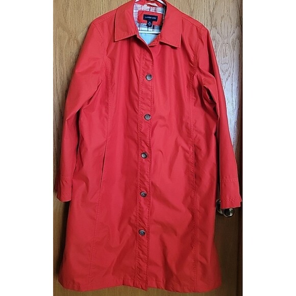 Lands End Women’s Orange Trench Rain Coat Plus size 1X (16-18) Lined - Picture 1 of 6